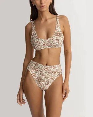 Stretchable Waistband Adjustable Side Ties Raya Paisley Crop Top