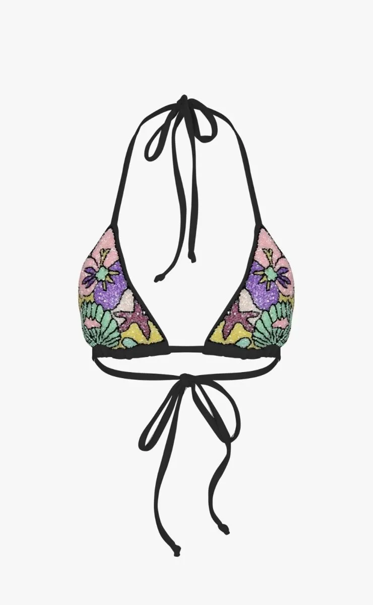 Eco Friendly Dyeing Talia Hand Embroidered White Base Bikini Top