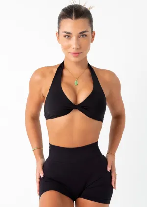 Anti-chafe TWIST HALTER BRA - BLACK