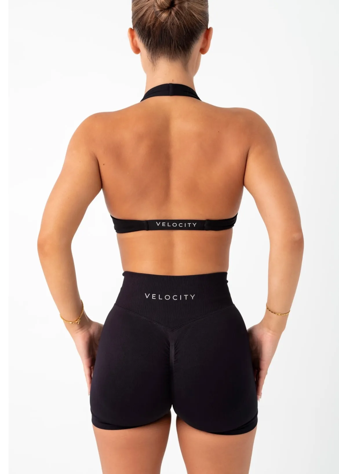 Seamless Closure Organic activewear TWIST HALTER BRA - BLACK