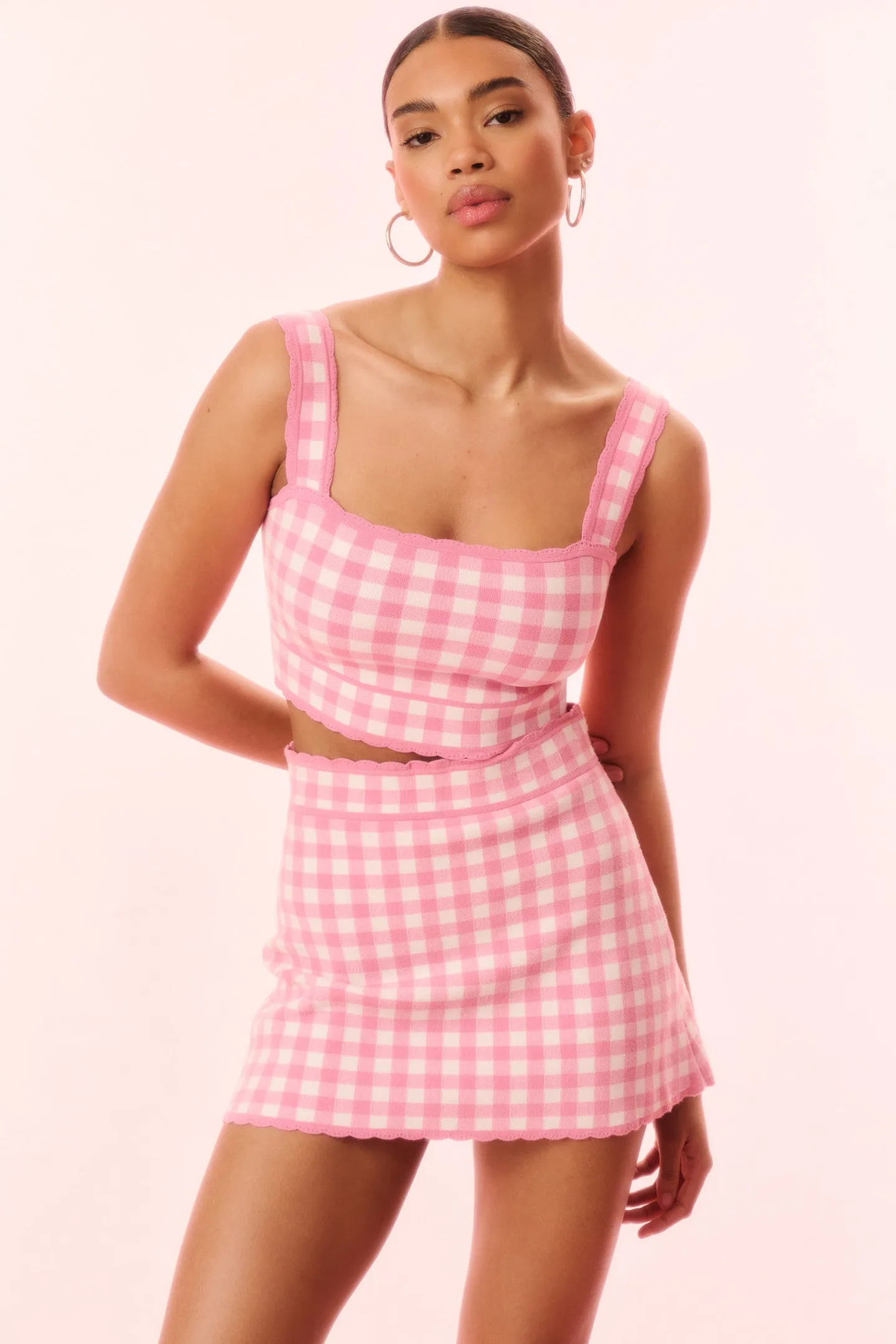 Muna Checkered Knit Mini Skirt Mix Texture