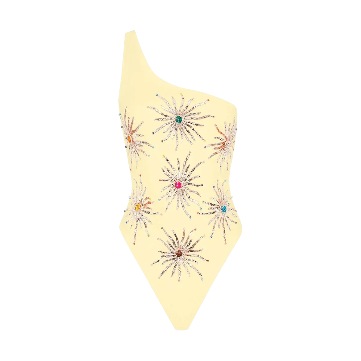 Abrasion Resistant Lining Callie One Shoulder Hand Embroidered swimsuit White