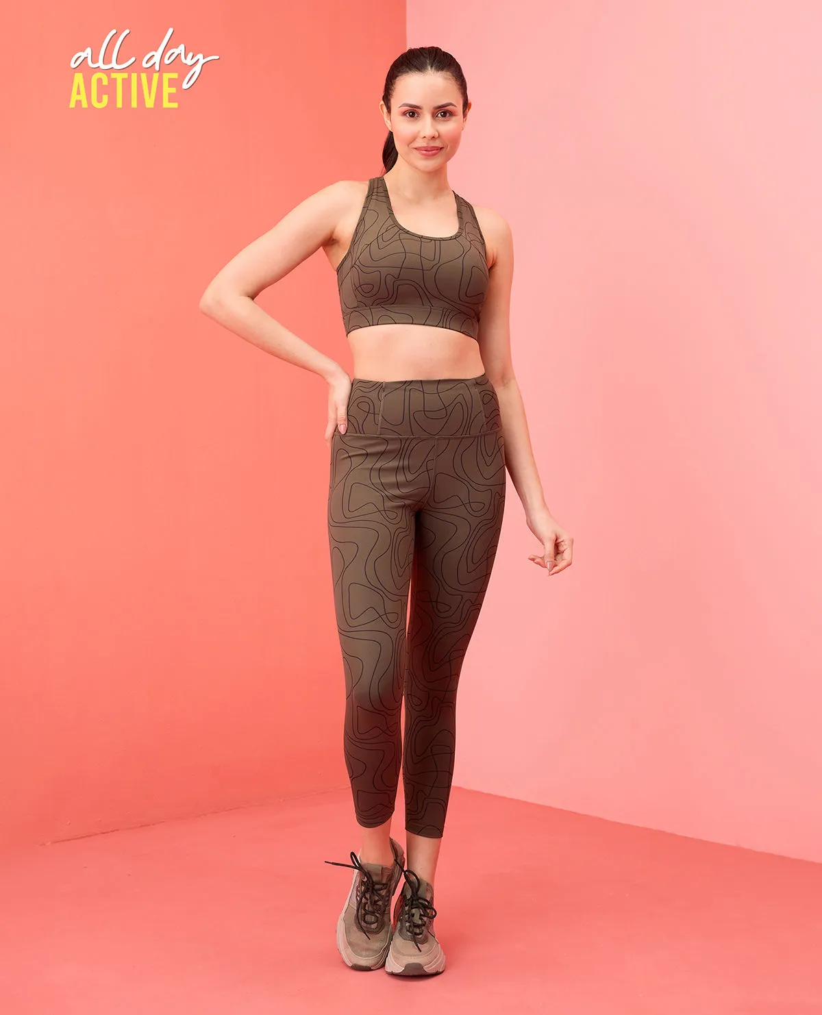 shape fit Pure Fit Nykd All Day High rise Trendsetter Printed Legging- NYK121-Doodle Olive Print