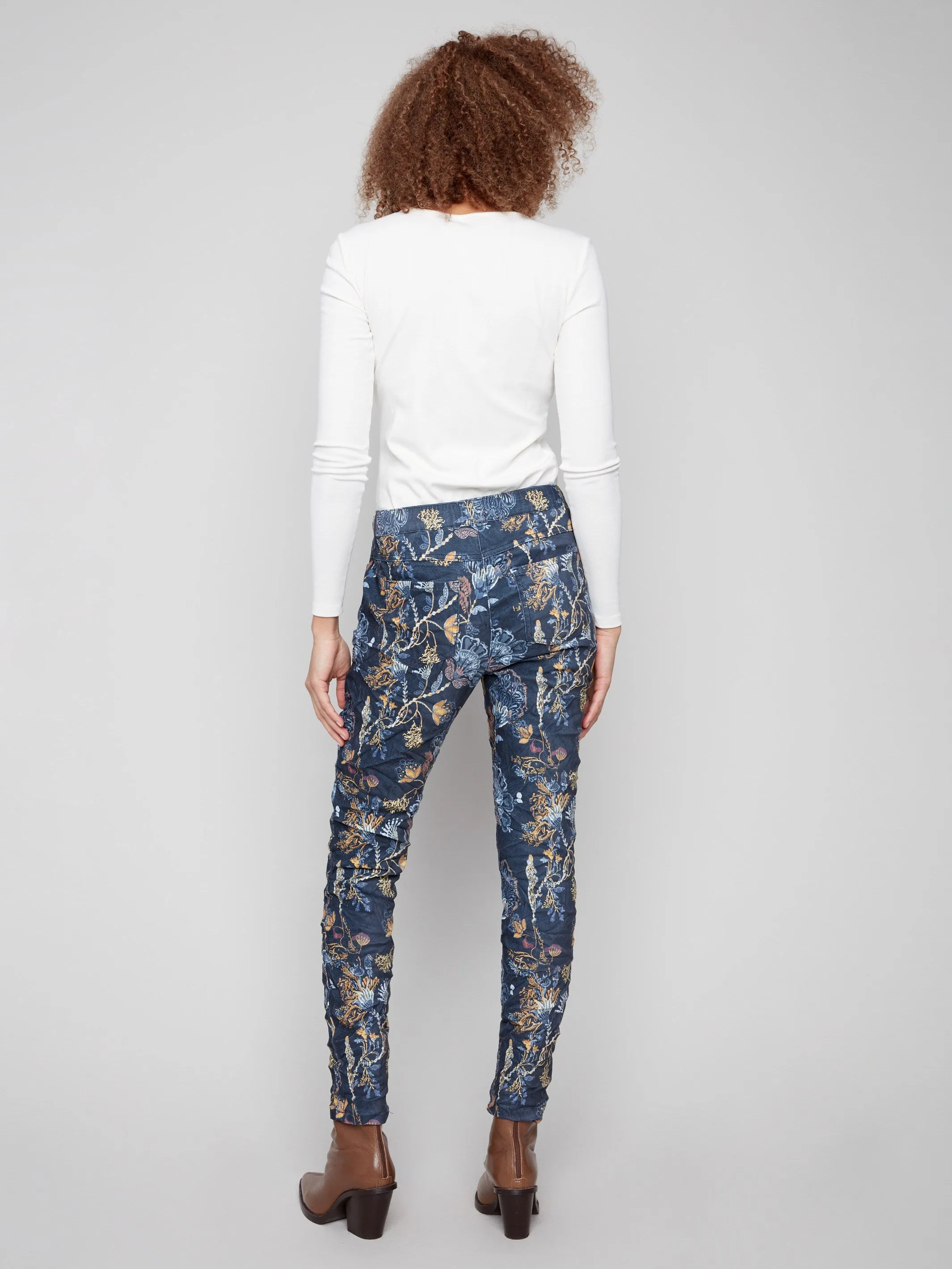 Printed Crinkle Suede Jogger Pants - Rio Bi Stretch Fabric