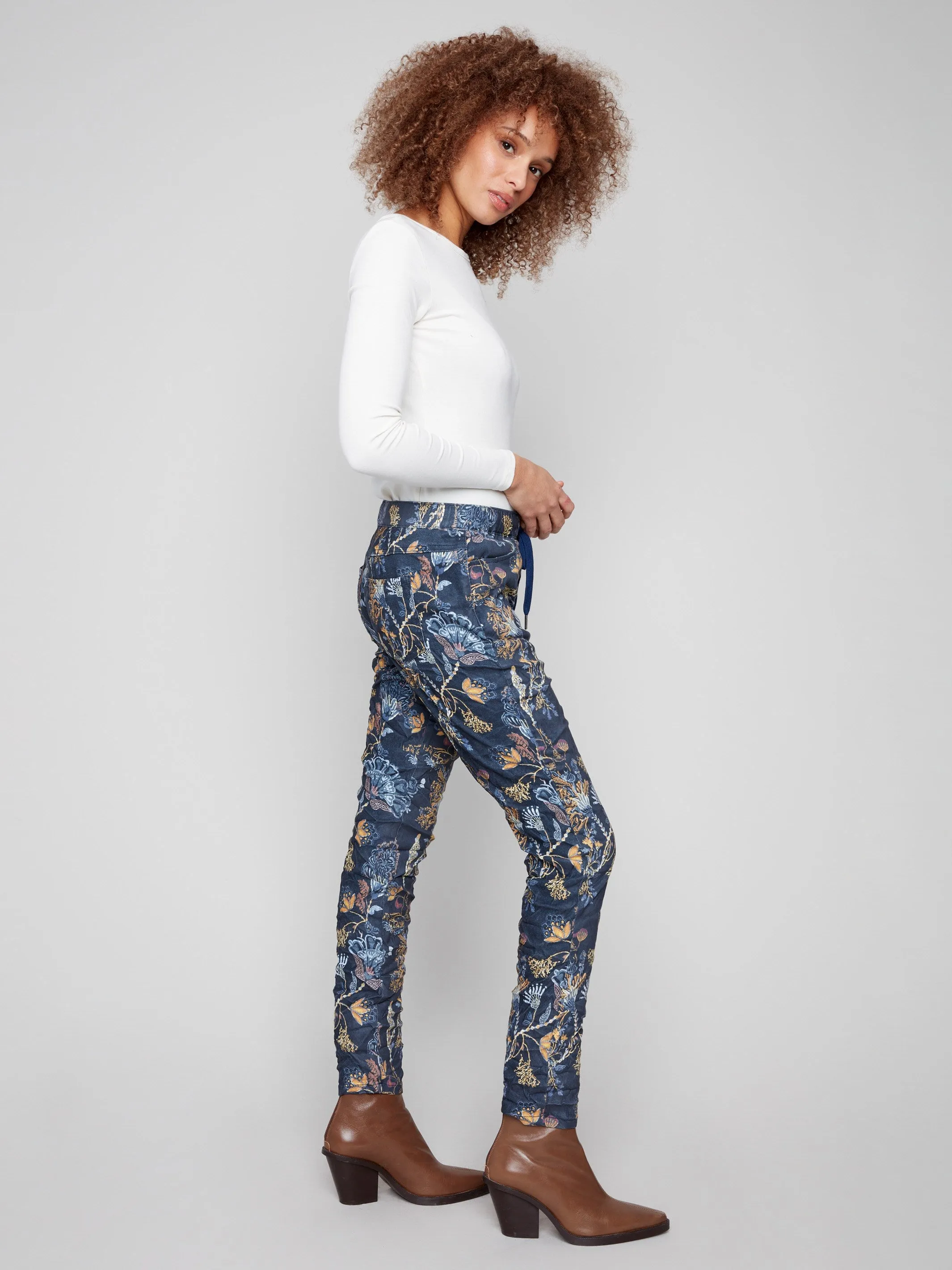 Printed Crinkle Suede Jogger Pants - Rio Durable Hemming Chic Appeal