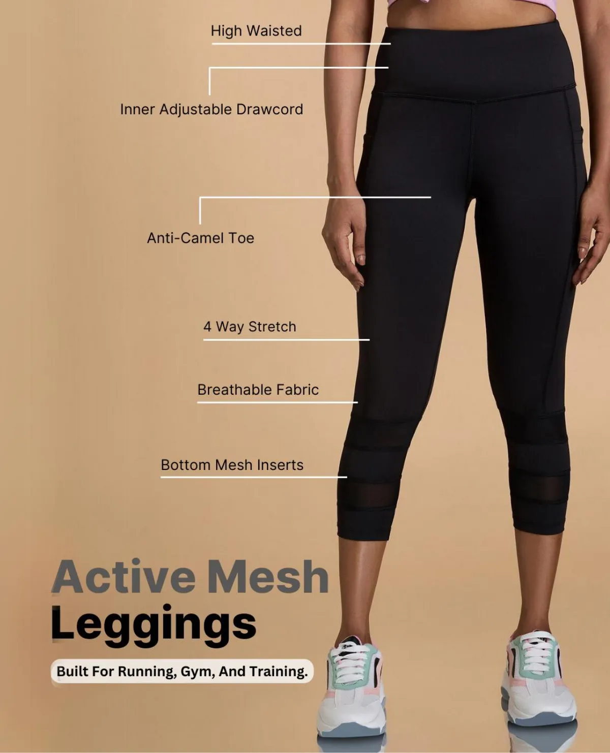 Cold Weather Basic Style Active Mesh 7/8th Sports Leggings