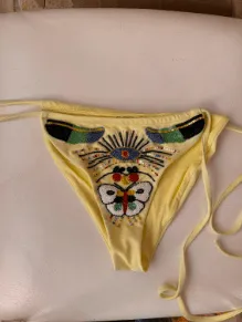 Clover Hand Beaded Bikini Bottom Yellow Breathable Inner Layer