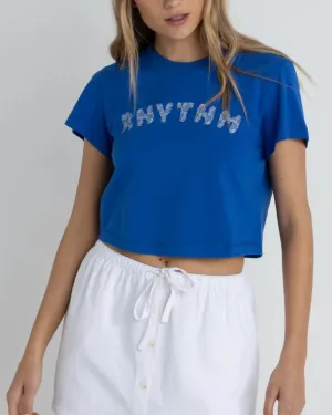 men's clothing Cool Design Rhythm Flower Crop Crew S/S T-Shirt - Blue
