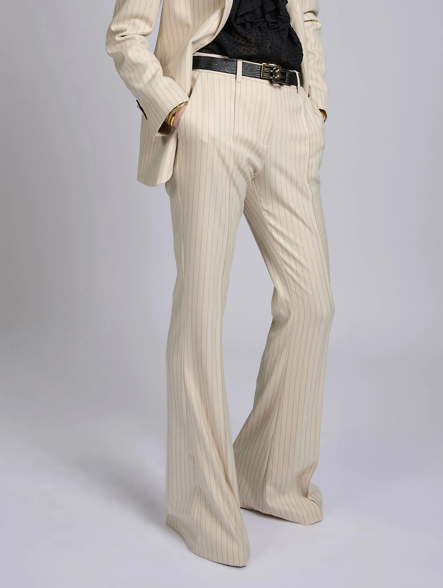 Beige and copper tennis stripe bootleg trousers Trendy Cut Versatile staple