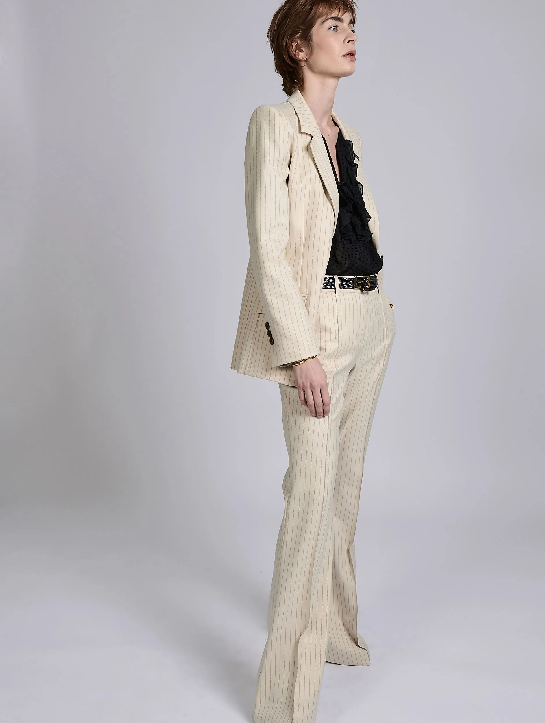 Beige and copper tennis stripe bootleg trousers Sporty Layer Soft Interior