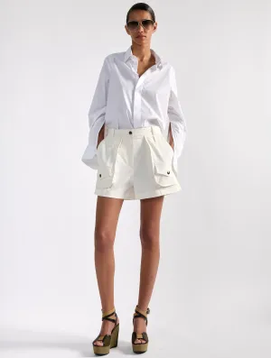 Denim finish White stretch gabardine cargo shorts