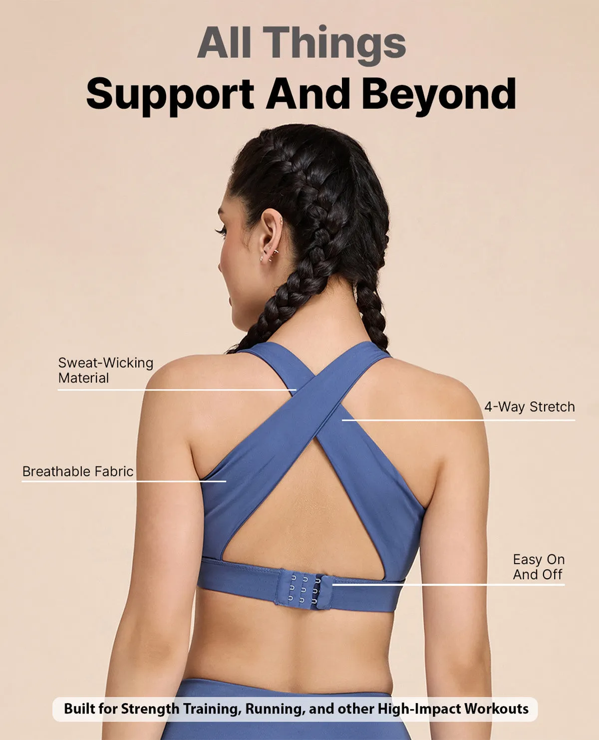 High Impact & Full Coverage Crostini Sports Bra Open-back seams