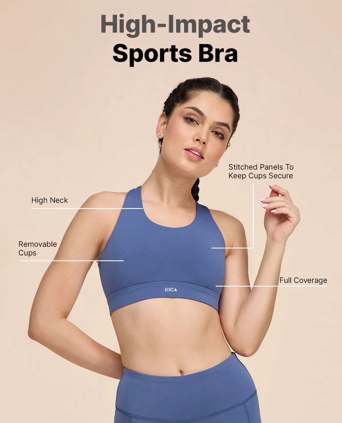 High Impact & Full Coverage Crostini Sports Bra Anti-bacterial seams Layering seams