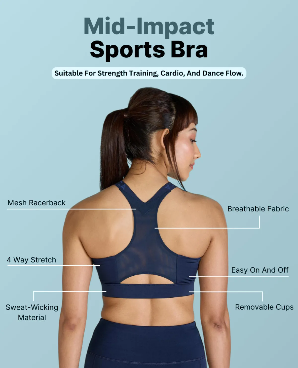 Spaghetti straps seams Athletic Wear Women Mid Impact Zip Sports Bra with Removable Pads