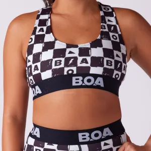 Women's Fly Sports Bra - Checkers Farm Glow DoubleLayered Collar