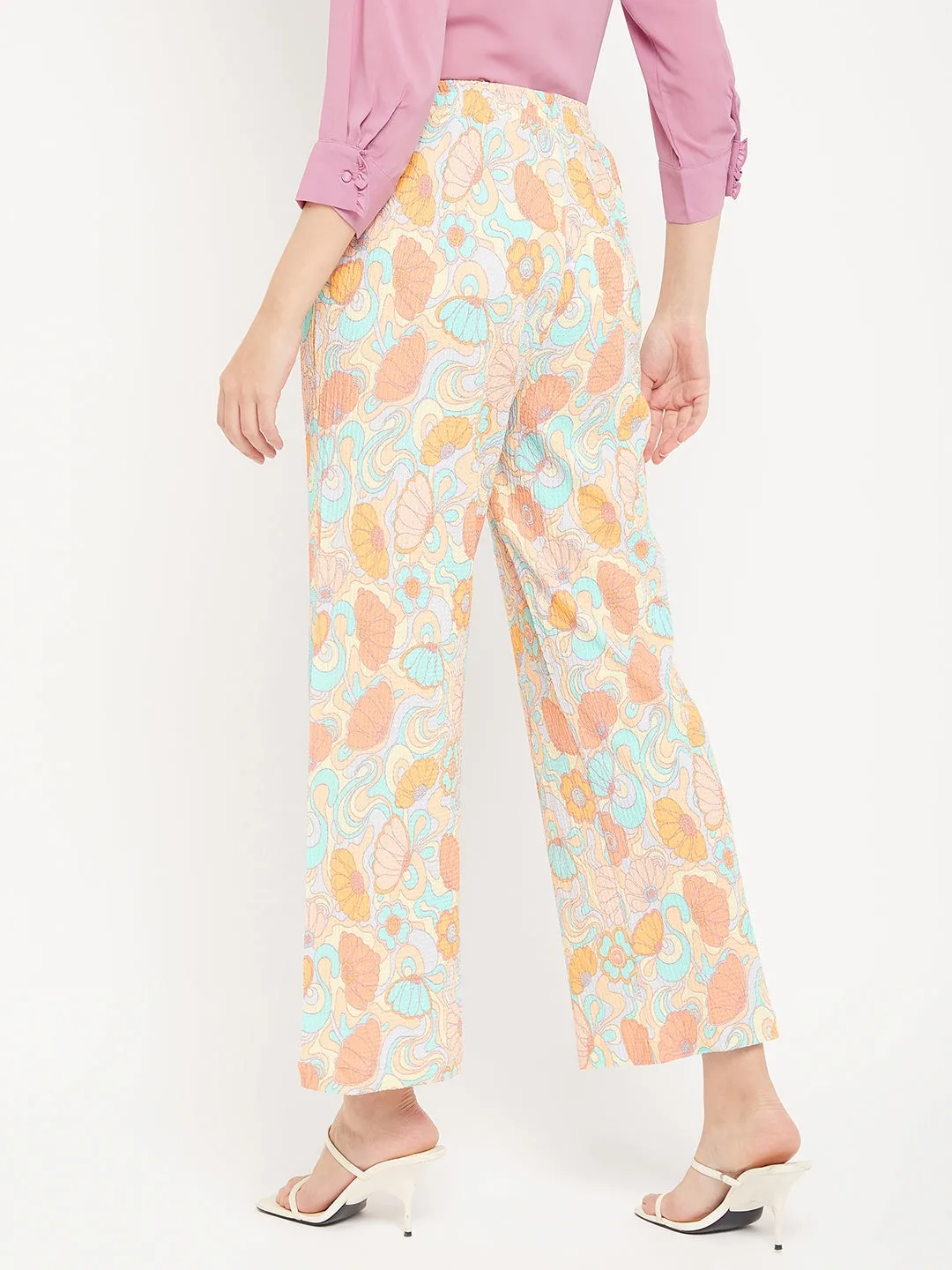 Durable Material Reinforced Seams Madame Floral Flared Trousers