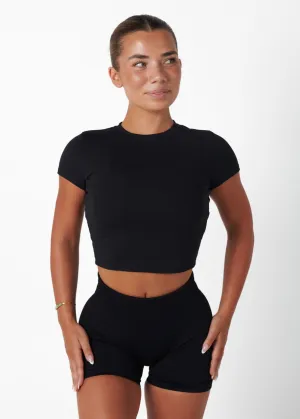 RIBBED BASIC TEE - BLACK wrinkle free Flow Core