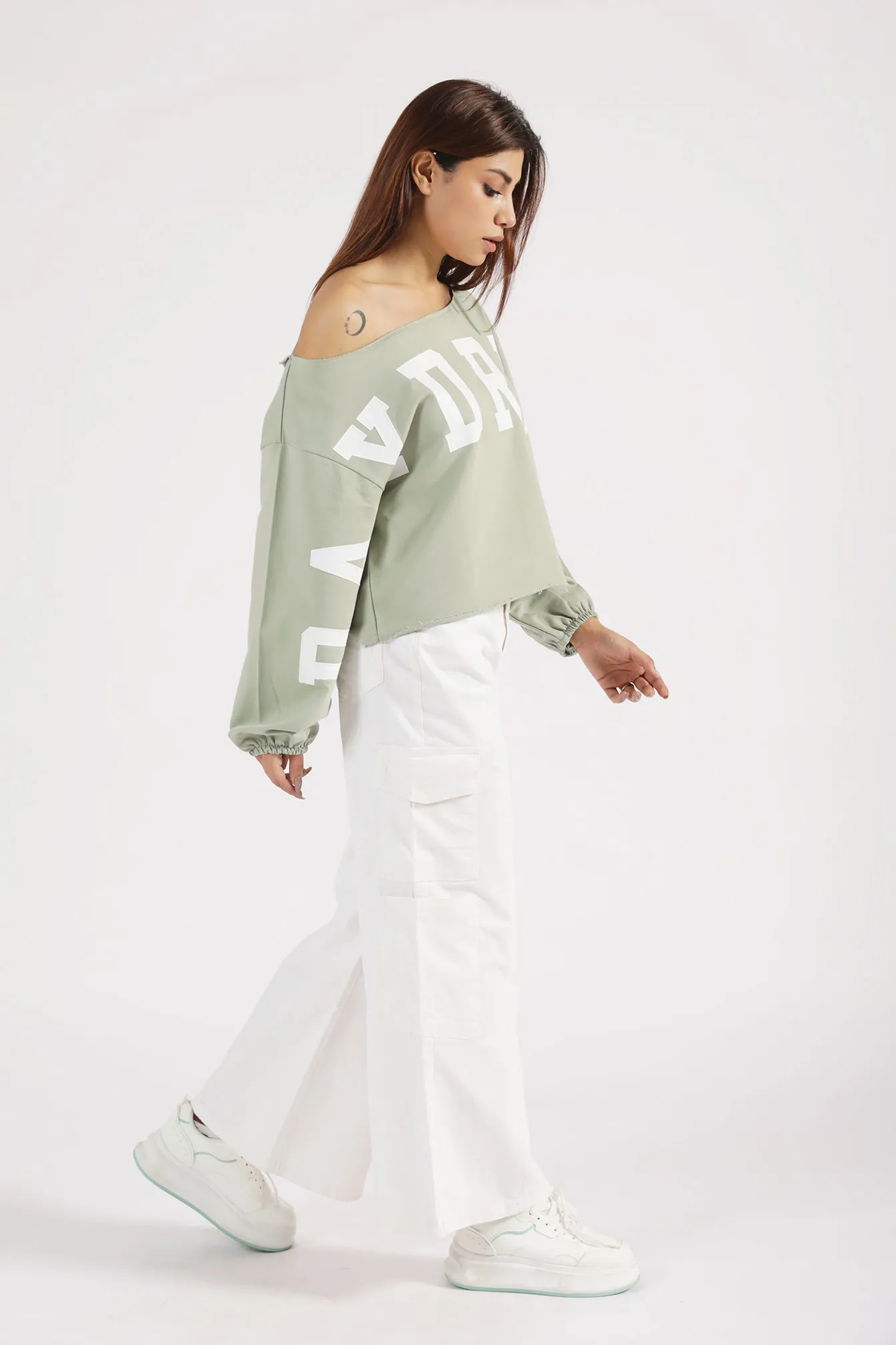 Smile Ease NonRestrictiveFit ASSYMETRIC OFF SHOULDER PRINTED TEE