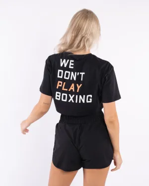 We Don't Play Boxing Crop T-Shirt - Black Relaxed Jeans Fur Fit