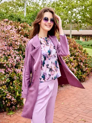Leader Core DurableStitching Madame Floral Print Full Sleeve Mauve Rayon Blend Top