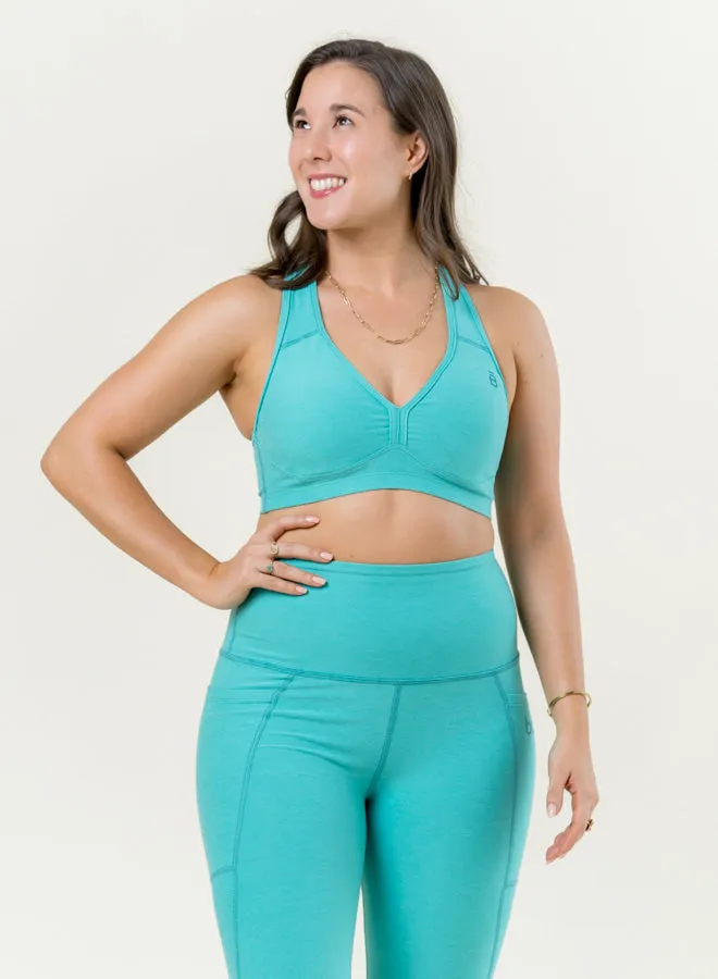 Spacedye Lift Your Spirits Bra - Caribbean Sea Heather Vegan Mood
