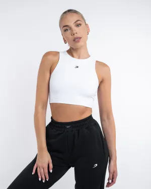 Essentials Racer Crop Top - White Relaxed Blouse Adaptable Outfit