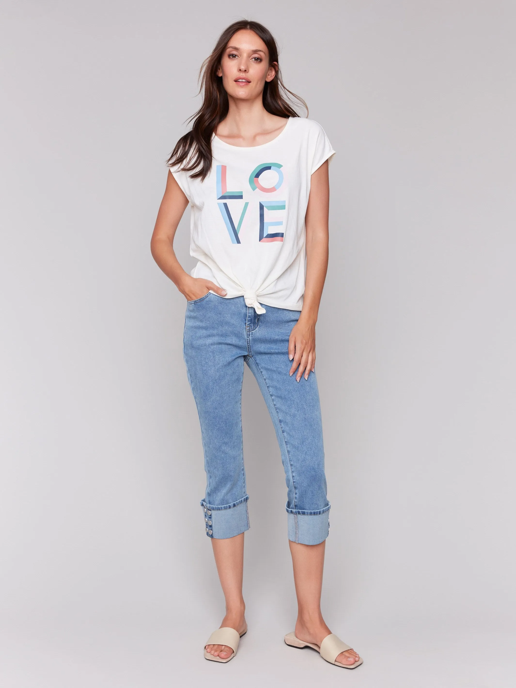 TaglessCollar Next Core Printed Cotton Front Knot Top - Romantic