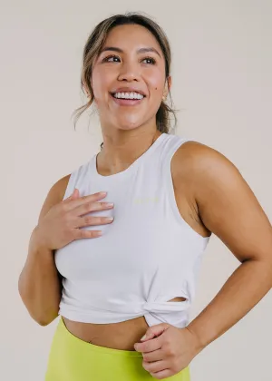 Featherweight Front Twist Muscle Tank - Cloud White Lightweight sweater