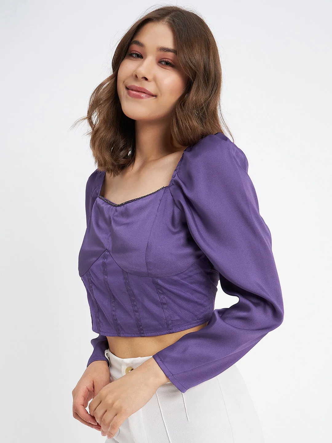 summer shorts Soft Pants Madame Embellished Detail Corset Style Purple Top
