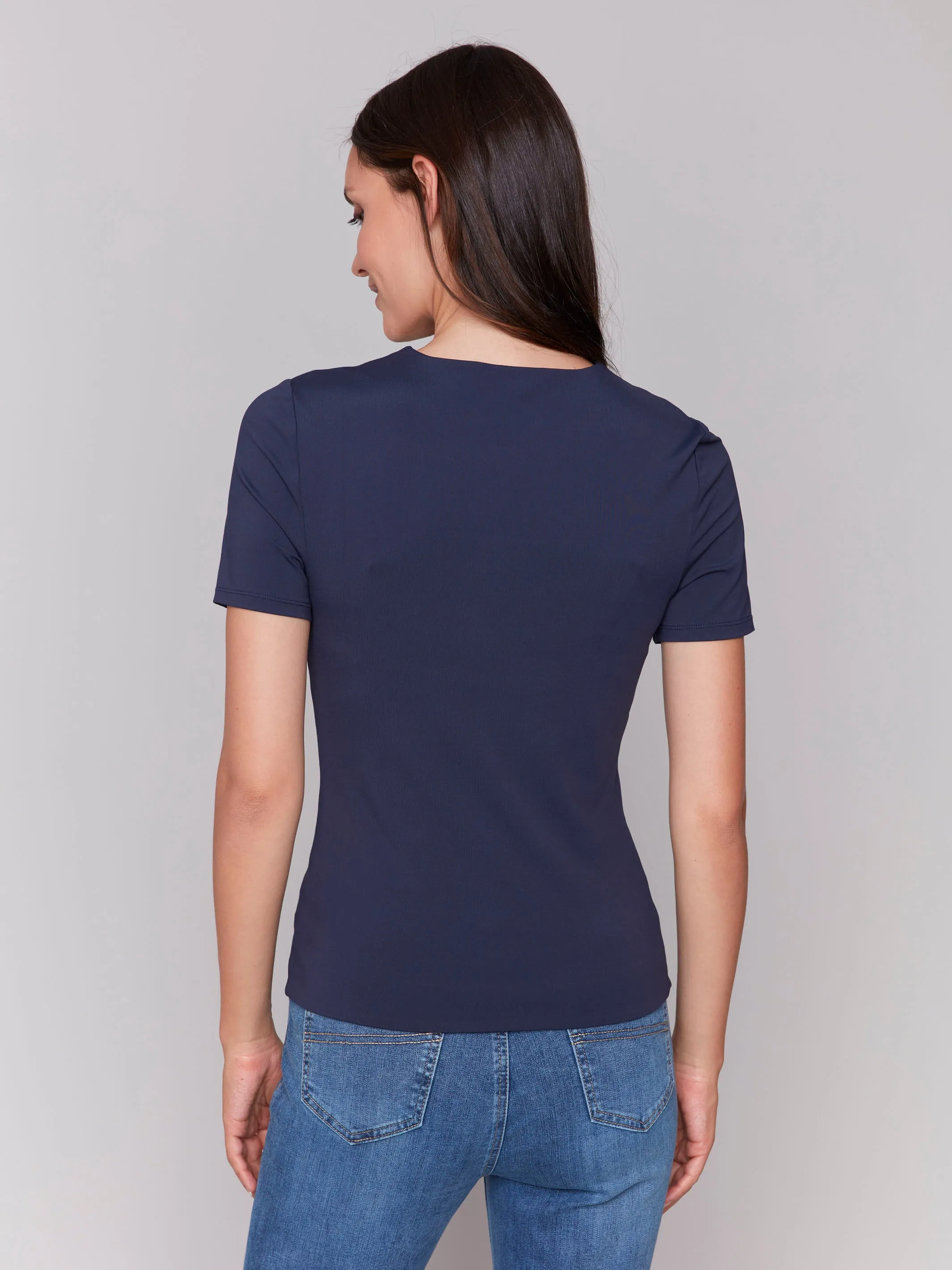 Bride Side Short-Sleeved Super Stretch Top - Navy