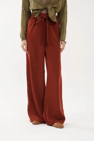 Performance Wear smooth zipper WIDE LEG TROUSERS WITH TIE DETAIL