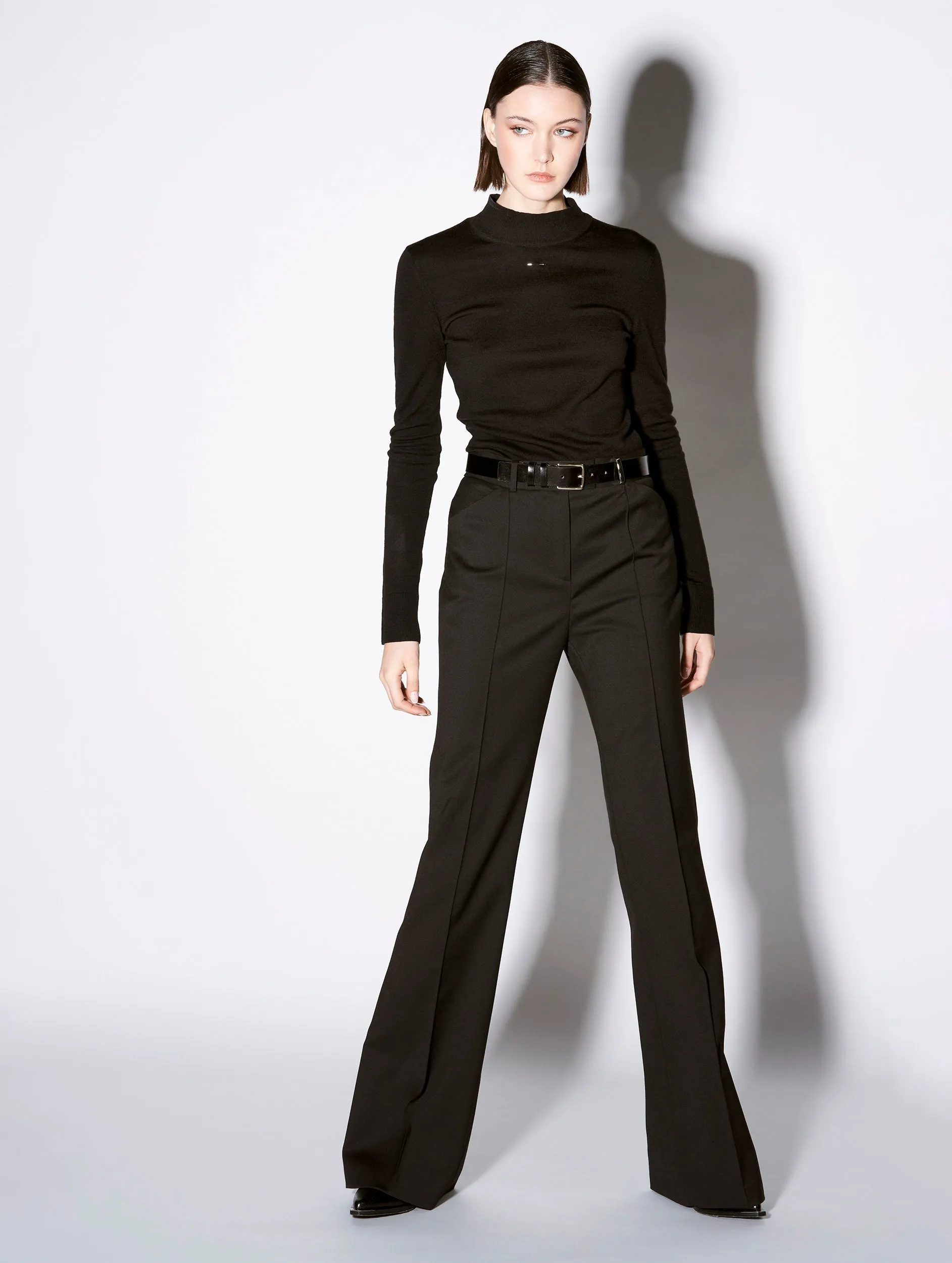 Black stretch wool flared trousers Vintage Wash Fashionable Cut