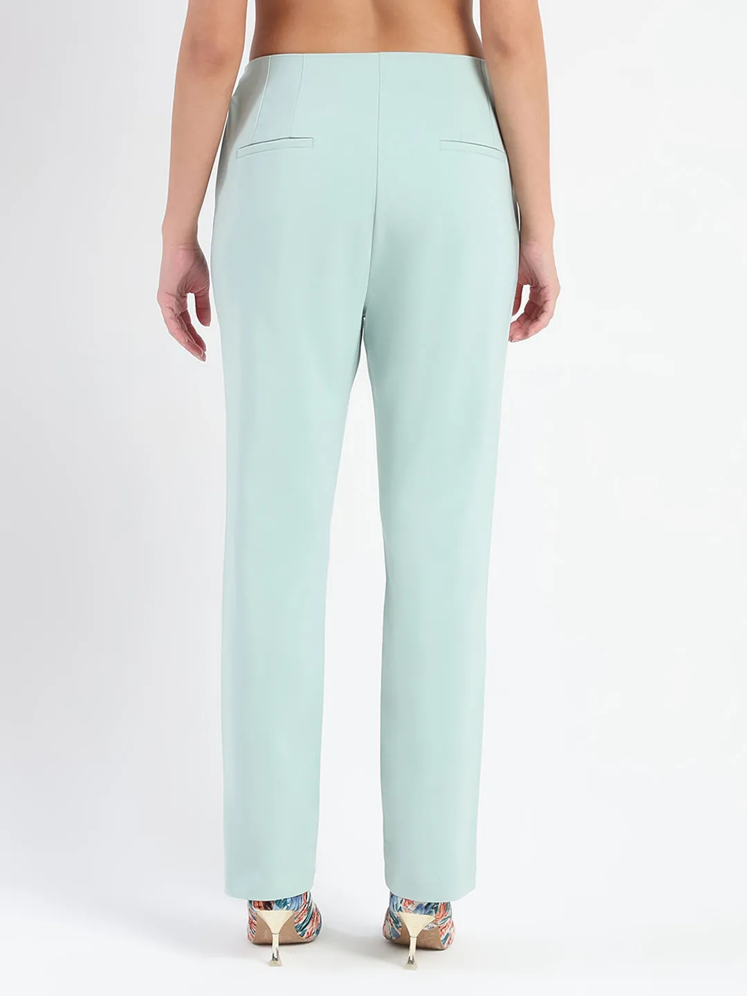 Madame Alex Front Pintuck Detailed Mint Green Trousers Wide-leg cut