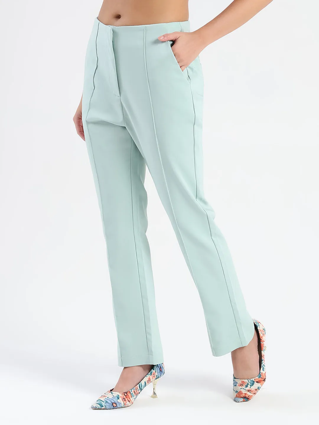 AbrasionGuardTape Madame Alex Front Pintuck Detailed Mint Green Trousers