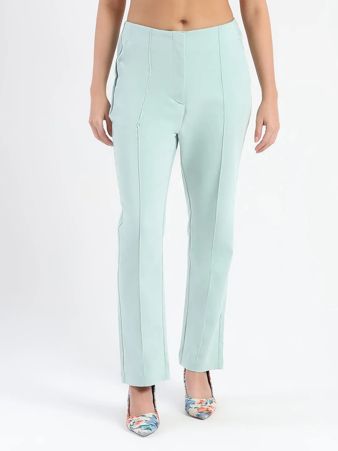 Sustainable Material Blend Sporty Look Madame Alex Front Pintuck Detailed Mint Green Trousers