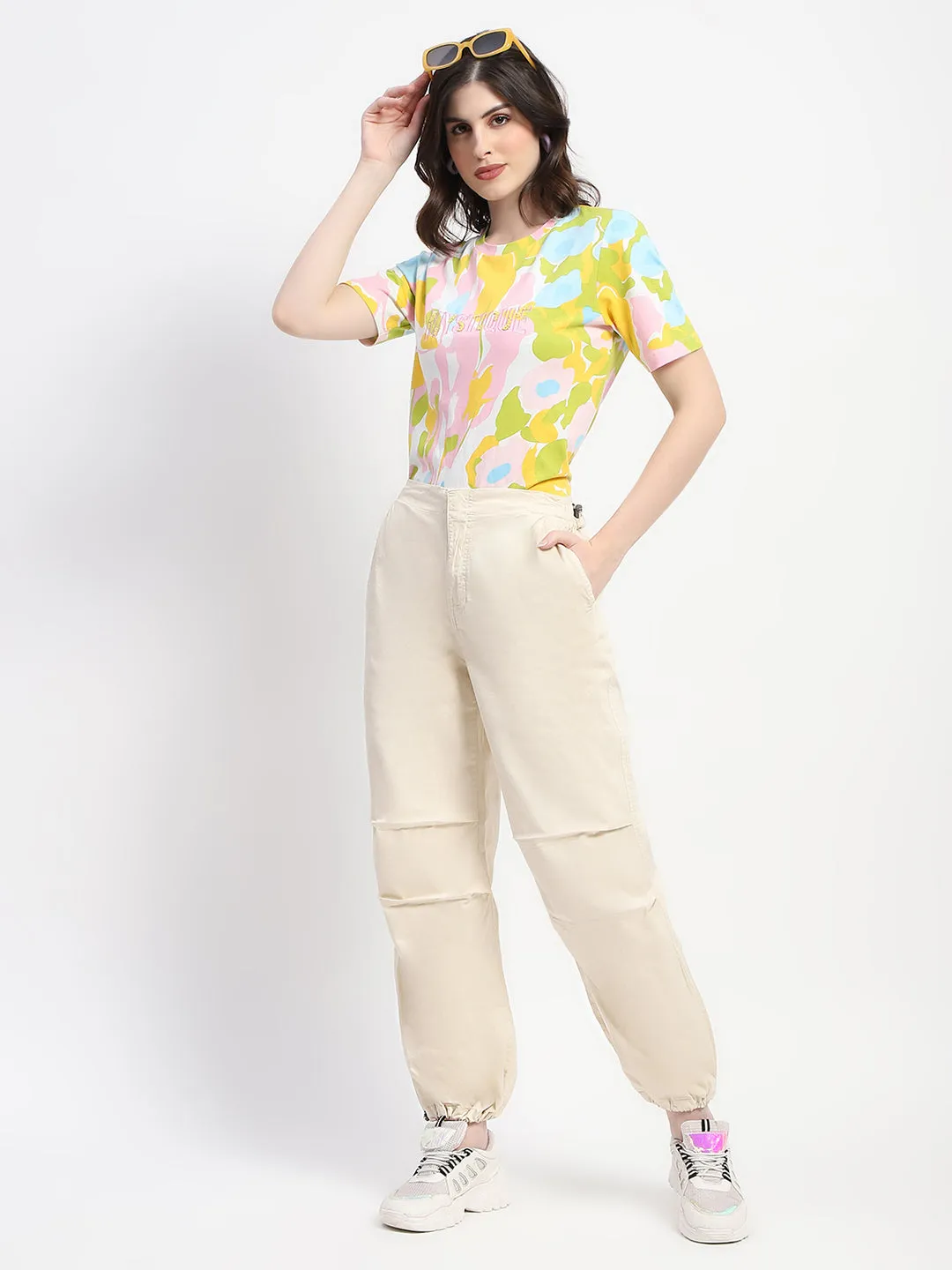 Madame Relax Fit Off White Cotton Joggers Water Resistant Soft and Light