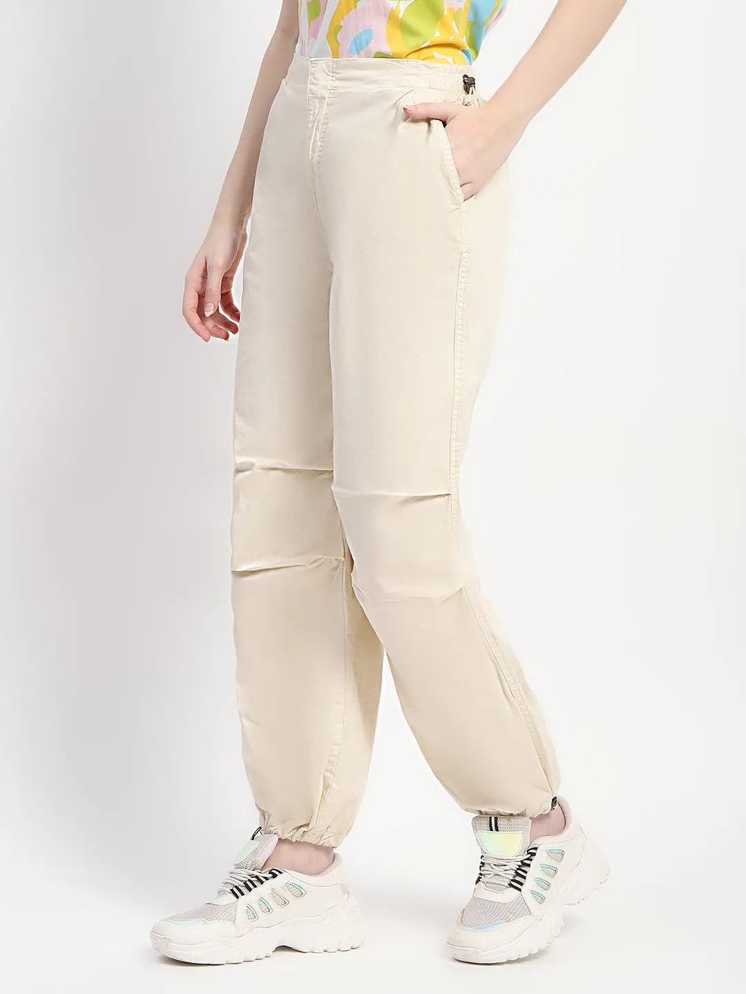 Madame Relax Fit Off White Cotton Joggers Formal Look