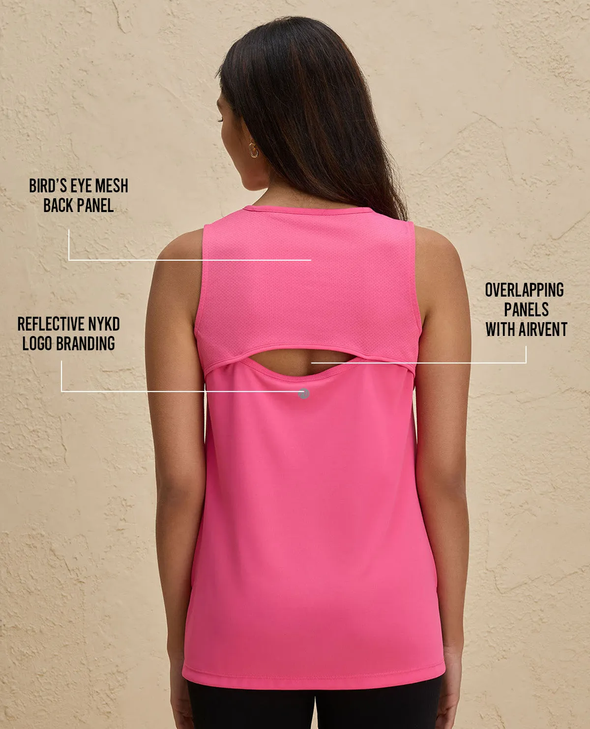 Nykd By Nykaa Quick Dry Stylised Tank Top  Longline -NYK034-Pink Anti Chafe Technology Wide Armholes