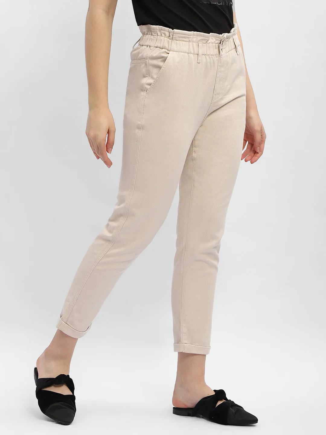 Core Basic Madame Ruched Waistband White Trousers