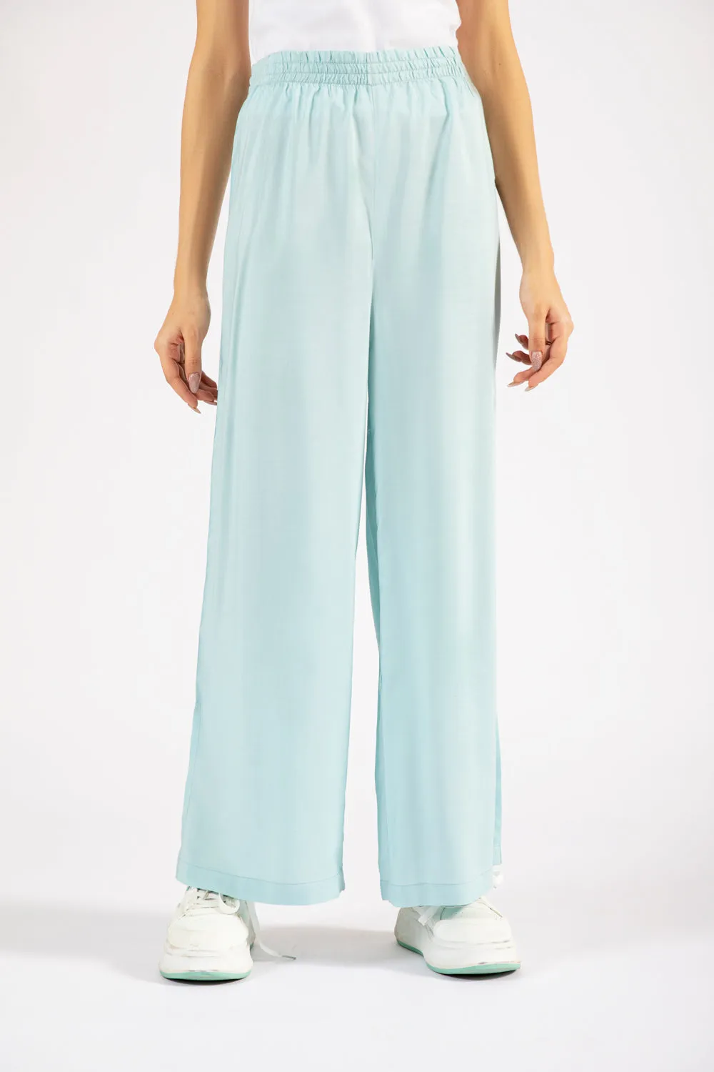 DoubleLayeredHem Anti Pilling LINEN WIDE LEG TROUSERS WITH SLIT DETAIL