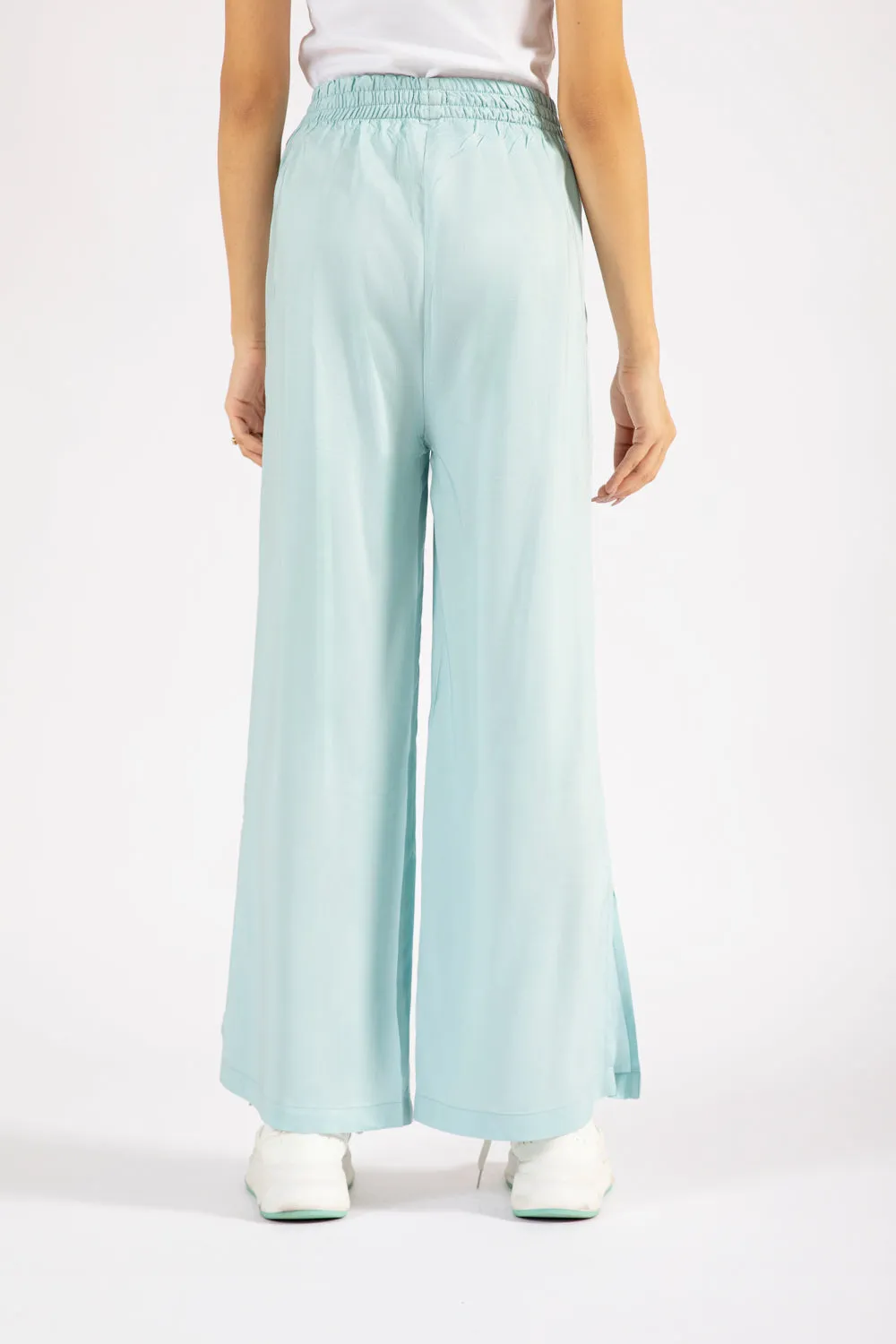 Refined fit LINEN WIDE LEG TROUSERS WITH SLIT DETAIL