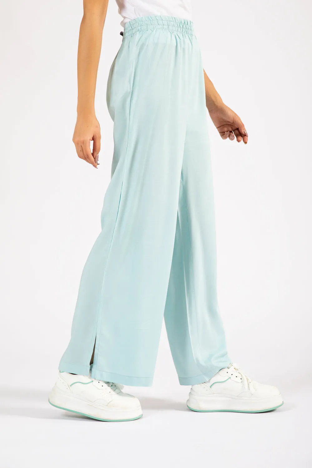 LINEN WIDE LEG TROUSERS WITH SLIT DETAIL Outdoor Wear