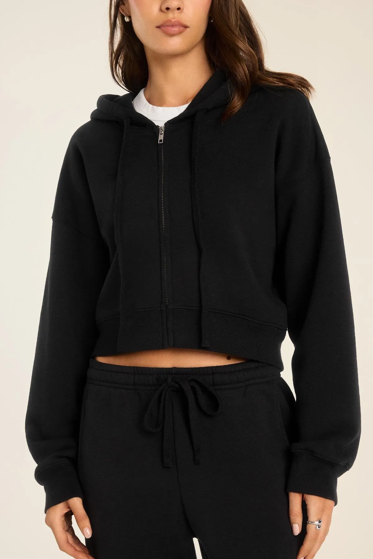 product pricing Dawn Crop Hoodie - Black French Terry