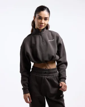 Johnson Cropped 1/4 Zip - Mocha Fine Weave FlexibleCollar