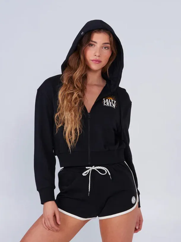 Women's Cruisin Crop Zip Up Hoodie - Black Minimalist Look