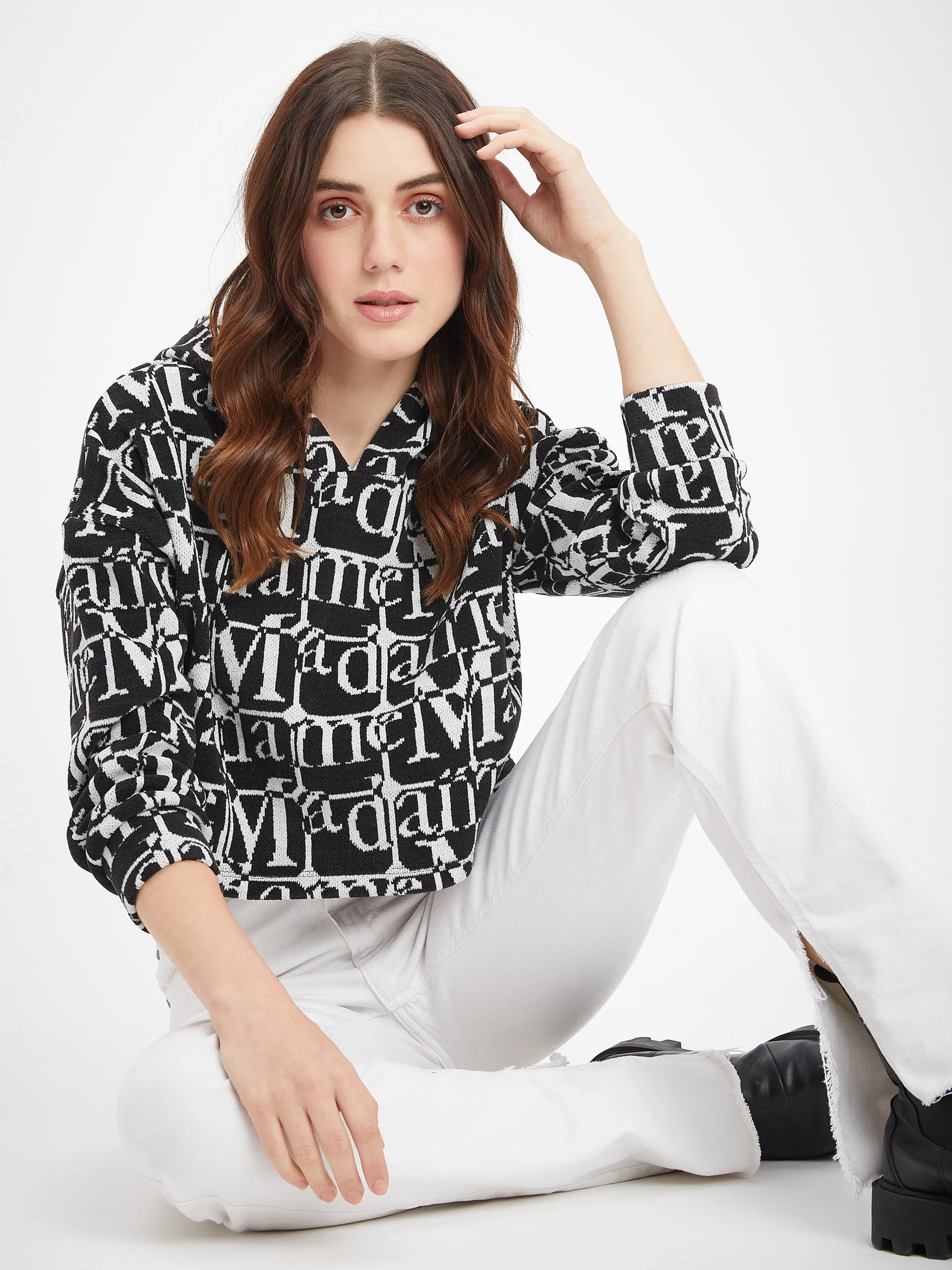 Madame Printed Black Sweatshirt Versatile Comfort Weekend Layer