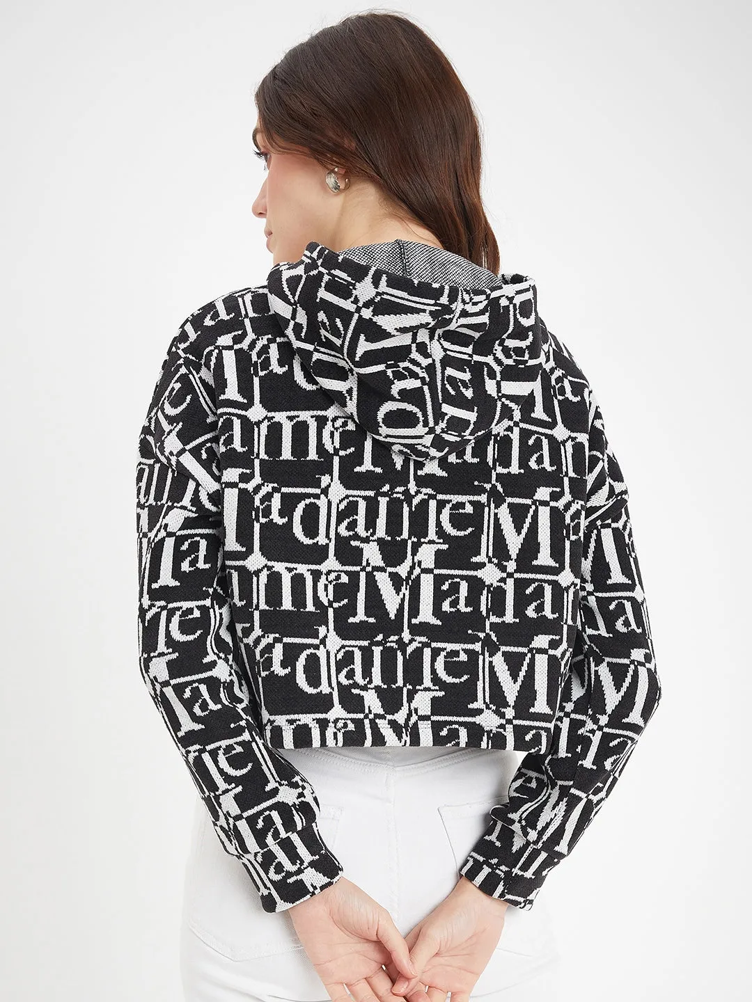Leather Trendy Style Madame Printed Black Sweatshirt