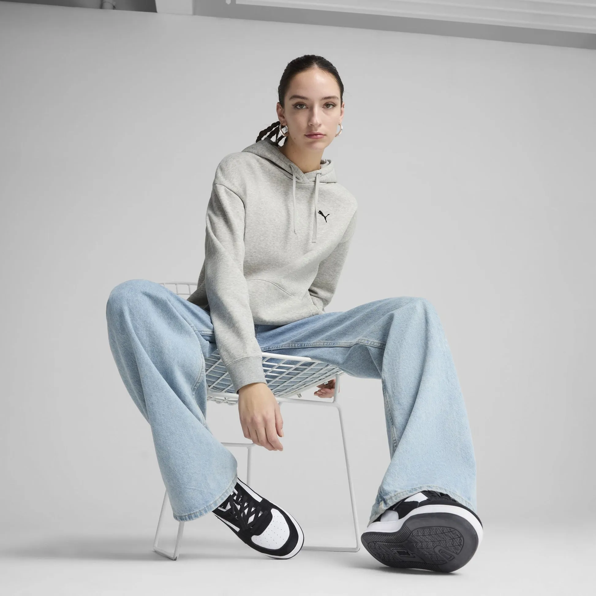 Puma  Women's Essentials Relaxed Grey Hood Minimal Fit Comfy Layering