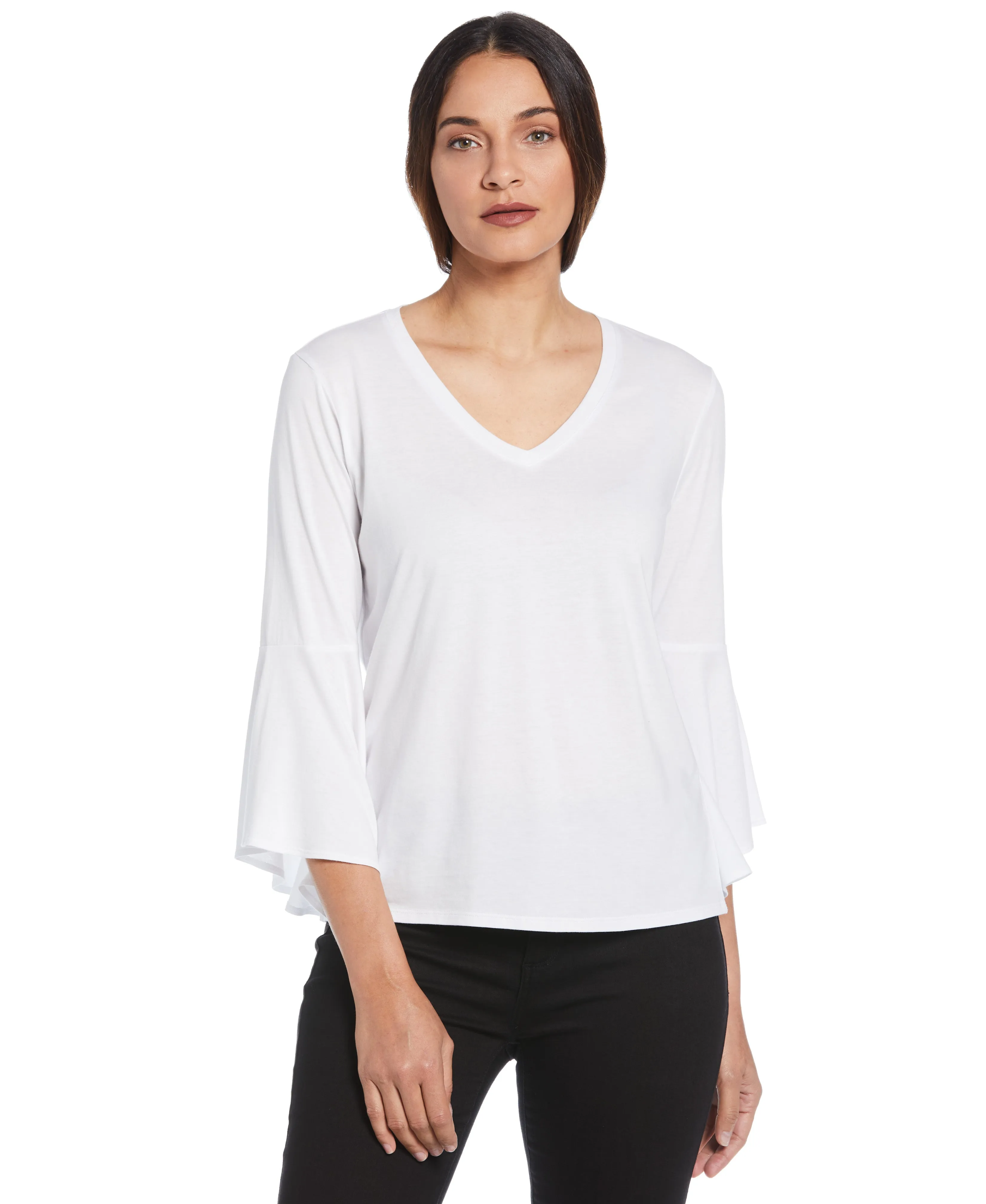Knit V-Neck Ruffle Sleeve Top Casual Skirt Ocean Air