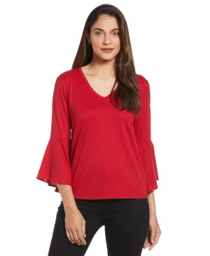 SoftLining Trend Base Knit V-Neck Ruffle Sleeve Top